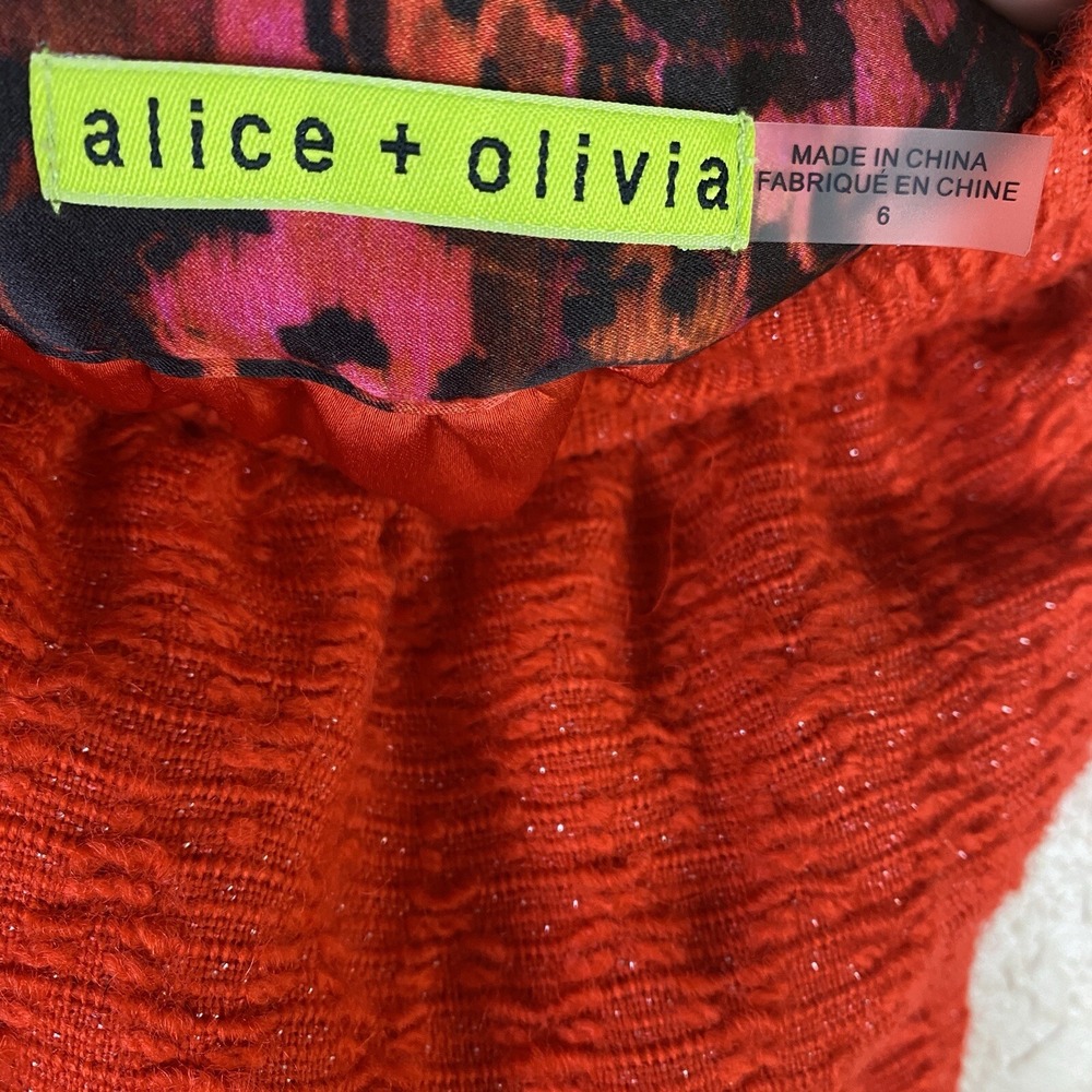 Alice Olivia 6 Tweed Mini Skirt A Line Red Knit Preppy School Girl Gold Glitter - Picture 7 of 8